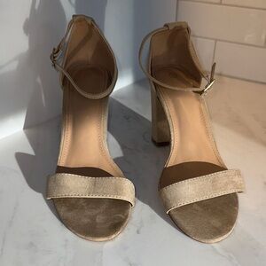 Tan Block Heel Dress Sandals Size 10 • Ankle Strap Nude Heels